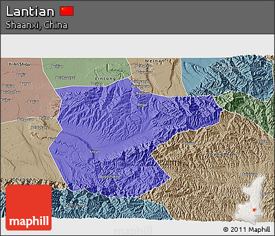 Political 3D Map of Lantian, semi-desaturated