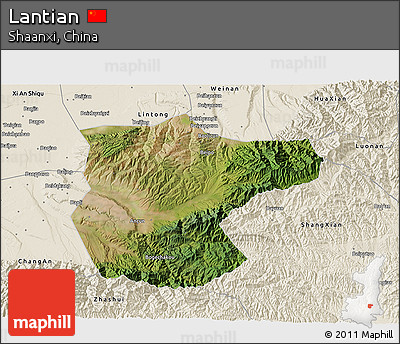 Satellite 3D Map of Lantian, shaded relief outside