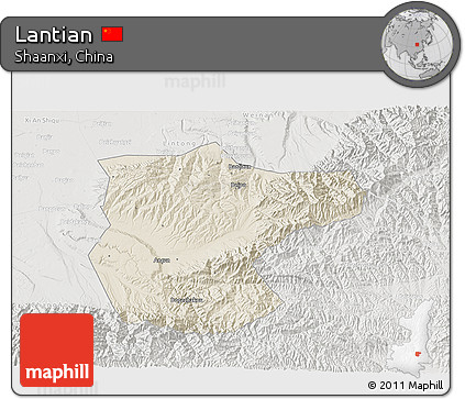 Shaded Relief 3D Map of Lantian, lighten, semi-desaturated