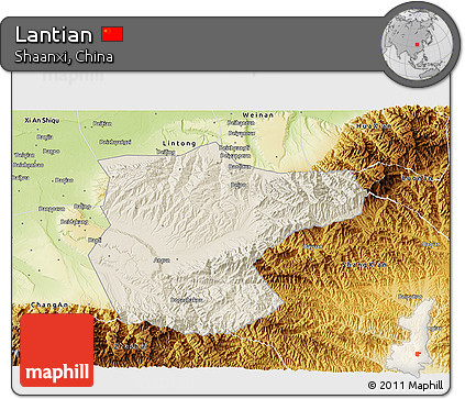 Shaded Relief 3D Map of Lantian, physical outside