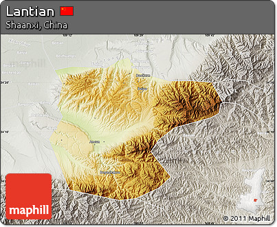 Physical Map of Lantian, lighten, semi-desaturated