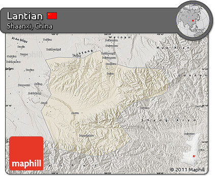 Shaded Relief Map of Lantian, semi-desaturated