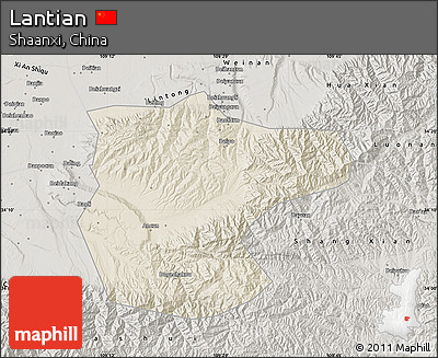 Shaded Relief Map of Lantian, semi-desaturated