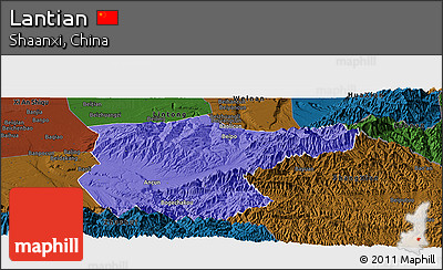 Political Panoramic Map of Lantian, darken