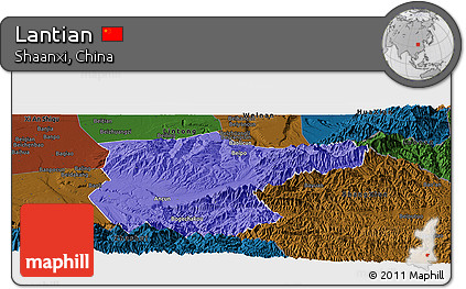 Political Panoramic Map of Lantian, darken