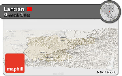 Shaded Relief Panoramic Map of Lantian, lighten