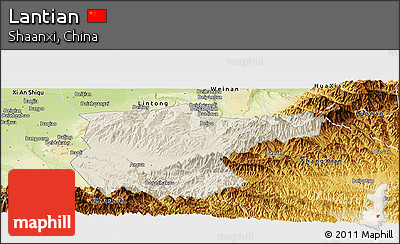Shaded Relief Panoramic Map of Lantian, physical outside