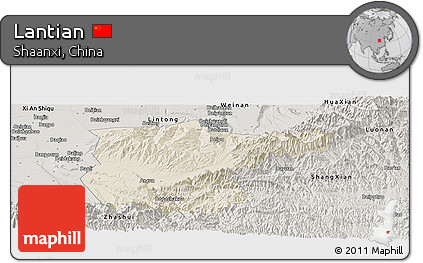 Shaded Relief Panoramic Map of Lantian, semi-desaturated