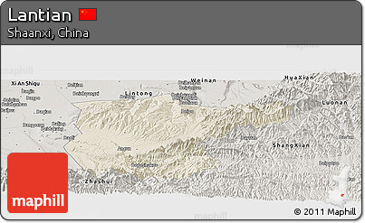 Shaded Relief Panoramic Map of Lantian, semi-desaturated