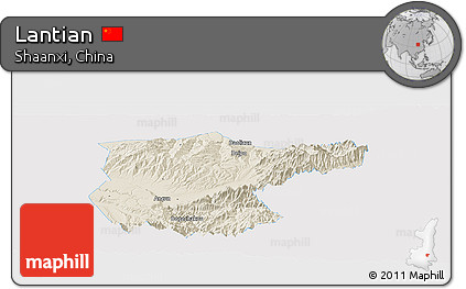 Shaded Relief Panoramic Map of Lantian, single color outside