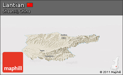 Shaded Relief Panoramic Map of Lantian, single color outside