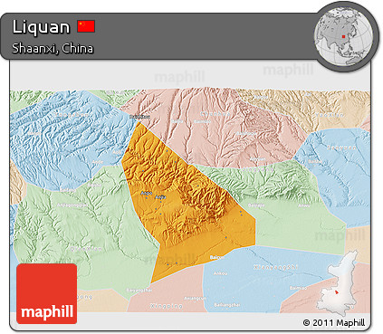 Political 3D Map of Liquan, lighten