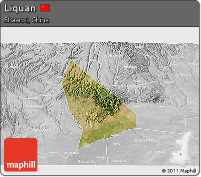 Satellite 3D Map of Liquan, lighten, desaturated