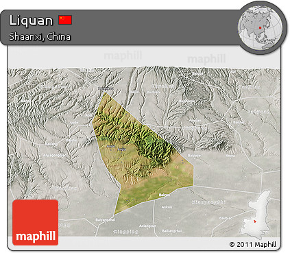 Satellite 3D Map of Liquan, lighten, semi-desaturated