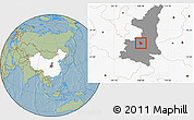 Savanna Style Location Map of Liquan, highlighted country, highlighted parent region, hill shading