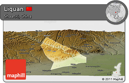 Physical Panoramic Map of Liquan, darken