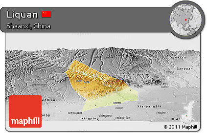 Physical Panoramic Map of Liquan, desaturated
