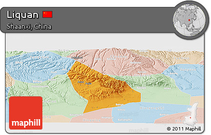 Political Panoramic Map of Liquan, lighten
