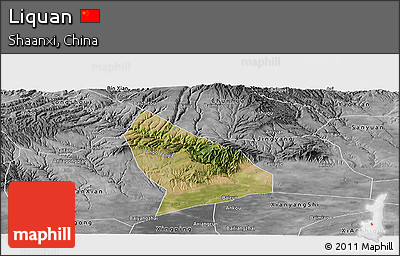 Satellite Panoramic Map of Liquan, desaturated