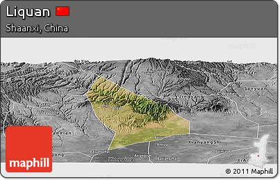 Satellite Panoramic Map of Liquan, desaturated