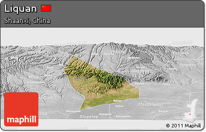 Satellite Panoramic Map of Liquan, lighten, desaturated