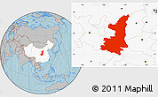 Gray Location Map of Shaanxi, highlighted country, hill shading