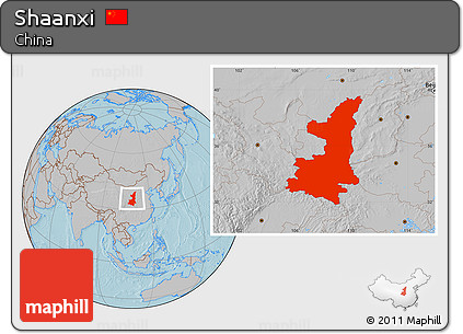 Gray Location Map of Shaanxi, hill shading