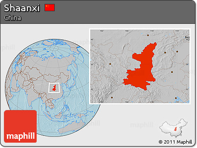 Gray Location Map of Shaanxi, hill shading