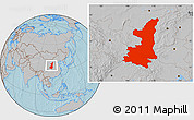 Gray Location Map of Shaanxi, hill shading