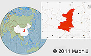 Savanna Style Location Map of Shaanxi, highlighted country, hill shading