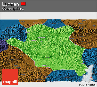 Political 3D Map of Luonan, darken