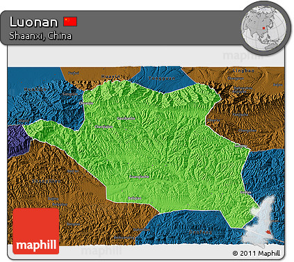 Political 3D Map of Luonan, darken