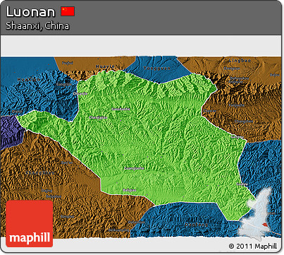 Political 3D Map of Luonan, darken