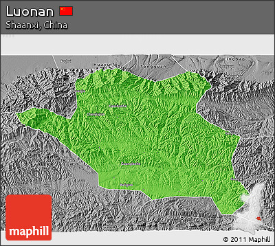 Political 3D Map of Luonan, desaturated