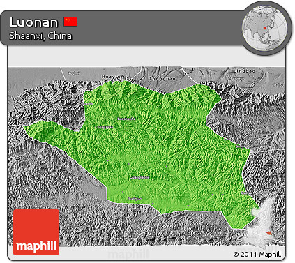 Political 3D Map of Luonan, desaturated