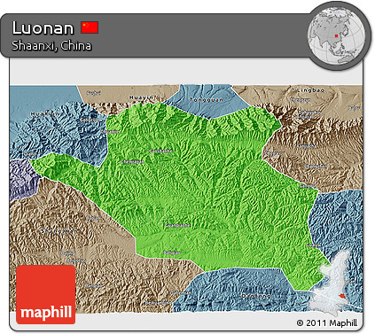 Political 3D Map of Luonan, semi-desaturated