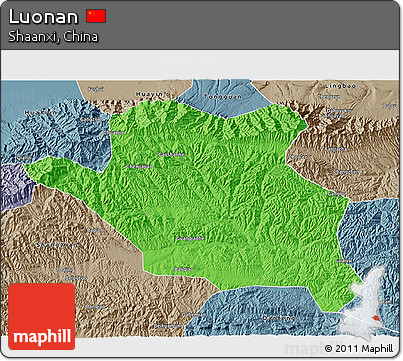 Political 3D Map of Luonan, semi-desaturated