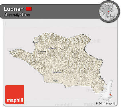 Shaded Relief 3D Map of Luonan, cropped outside