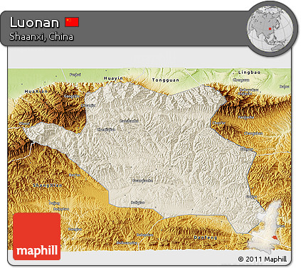 Shaded Relief 3D Map of Luonan, physical outside