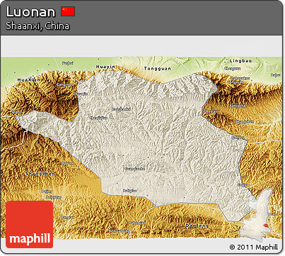 Shaded Relief 3D Map of Luonan, physical outside