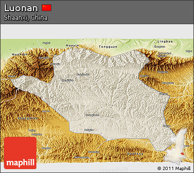 Shaded Relief 3D Map of Luonan, physical outside