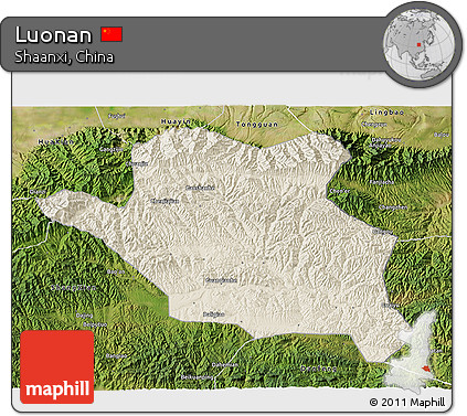Shaded Relief 3D Map of Luonan, satellite outside