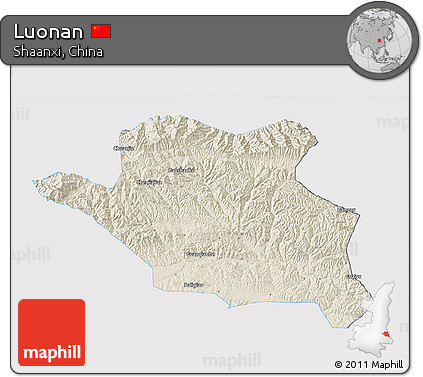 Shaded Relief 3D Map of Luonan, single color outside