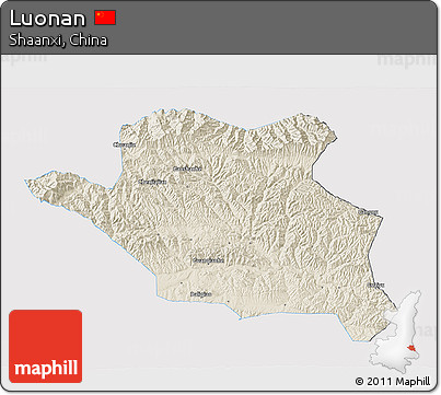 Shaded Relief 3D Map of Luonan, single color outside