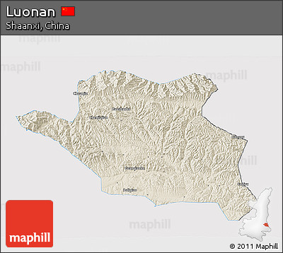 Shaded Relief 3D Map of Luonan, single color outside