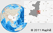 Shaded Relief Location Map of Luonan, highlighted country, highlighted parent region