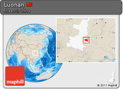 Shaded Relief Location Map of Luonan, highlighted parent region