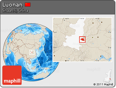 Shaded Relief Location Map of Luonan, highlighted parent region