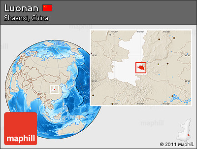 Shaded Relief Location Map of Luonan, highlighted parent region