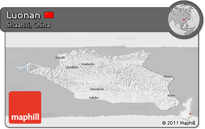 Gray Panoramic Map of Luonan, single color outside